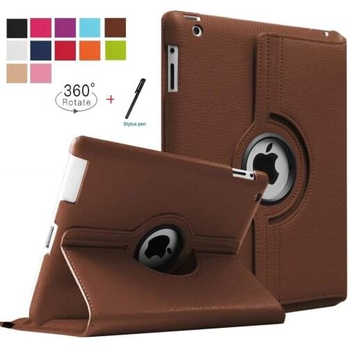 Tablet Case for Ipad 2/Ipad 3/Ipad 4 9.7" A1430/A1458/A1459/A1460 360 Degree Rotating PU Leather Stand Cover Case+ Free Stylus