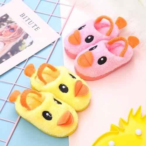 Kids Cartoon Duck Animal Winter Warm Cotton Slippers Boy Girl Soft Flat Indoor Home Plush Shoes Children Furry Non-slip Slides