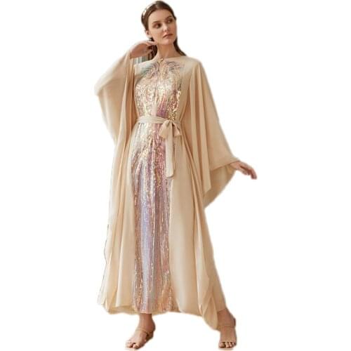 Elegant Abaya Women Muslim Sequins Batwing Sleeve Arab Jilbab Kaftan Loose Abaya Summer Dubai Party Luxury Ramadan Eid Fashion