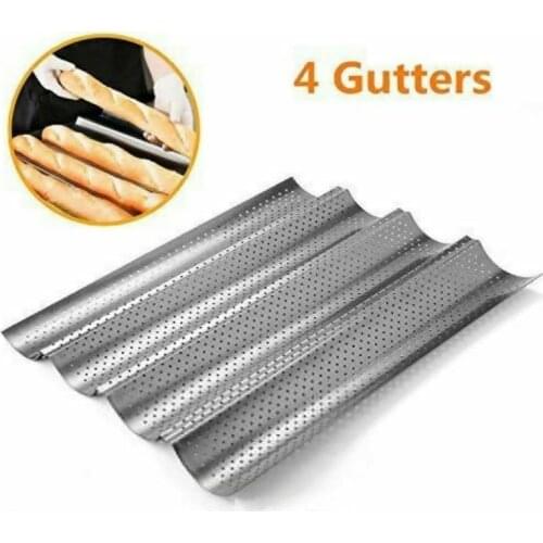 Stainless Steel Baking Tray Perforated French Bread Pan Non Stick 2 3 4 Groove Baguette Mold Cake Form Baking Accessories