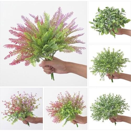 Simulated Plastic Artificial Faux Grass Lifelike Plant Ferns Green Leaves Fake Flower for Home Table Wedding Decoration
