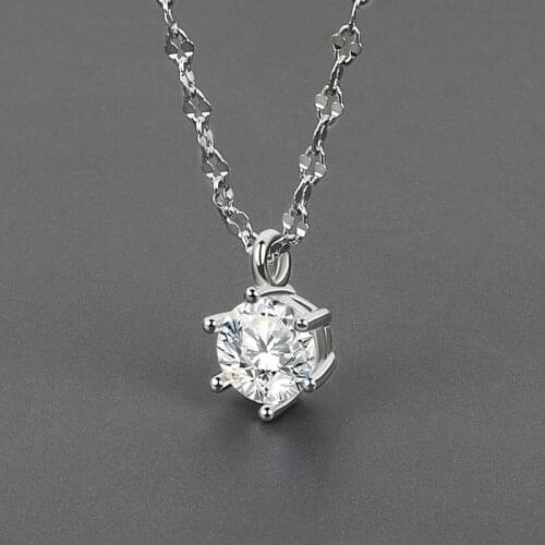 Binmonray 925 Sterling Silver Classic Shiny Six-claw Zircon Clavicle Chain Necklaces for Women Valentines Day Gift Jewellery