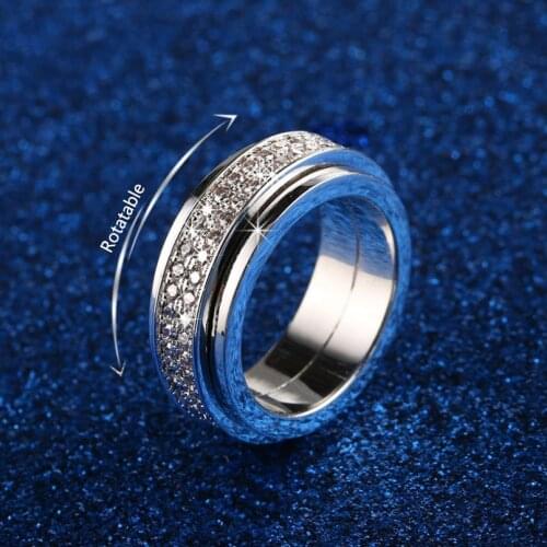 Brand New Christmas gift Deluxe Jewelry 925 Sterling Silver Rotatable Rings Pave AAA White CZ Promise Wedding Band Ring Gift