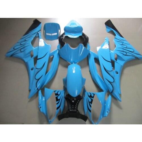 Injection molded ABS plastic fairing kit for Yamaha YZF R6 06 07 black flames blue fairings set YZFR6 2006 2007 FS38