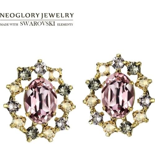 Neoglory Crystal Stud Earrings Trendy Vintage Oval Baroque Style For Lady Party Dress Embellished With Crystals From Swarovski