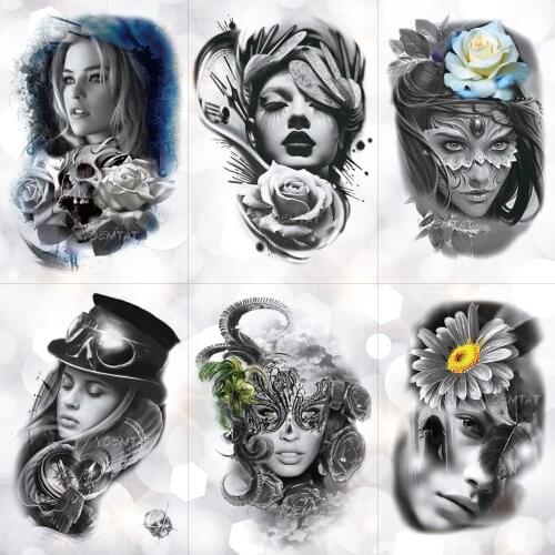 Lace feather mask Girl Temporary Tattoo Sticker Rose Skull Sad and beautiful Waterproof Tattoo Art Fake Tatoo For Women