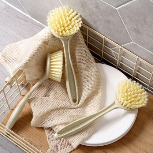 Kitchen Dishwashing Brush Household Washing Pot Brush Sink Stove Cleaning Brush Wheat Straw Decontamination Long Handle Washing