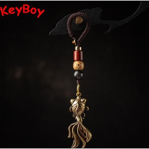 Brass Goldfish Car Keychain Pendant Jewelry Vintage Handmade Braied Rope Lanyard Keyring Hangings Trinkets Motorcycle Key Rings
