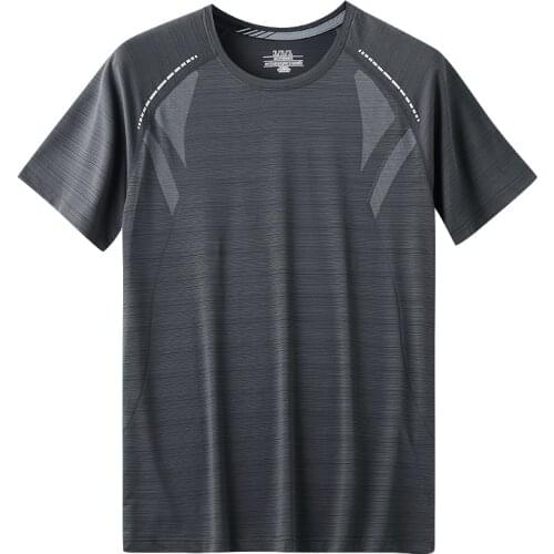 Mens Summer Thin Ice Silk Loose Leisure Short Sleeve Sweat-Absorbing Quick-Drying Shirt Fitness Running Training Wear