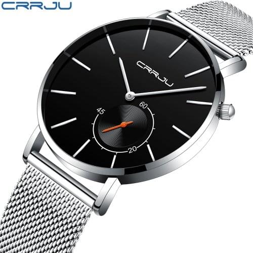 Men Watch CRRJU Unique Design Black Casual Quartz Watches Men Luxury Business Fashion Simple Wristwatch relogio masculino