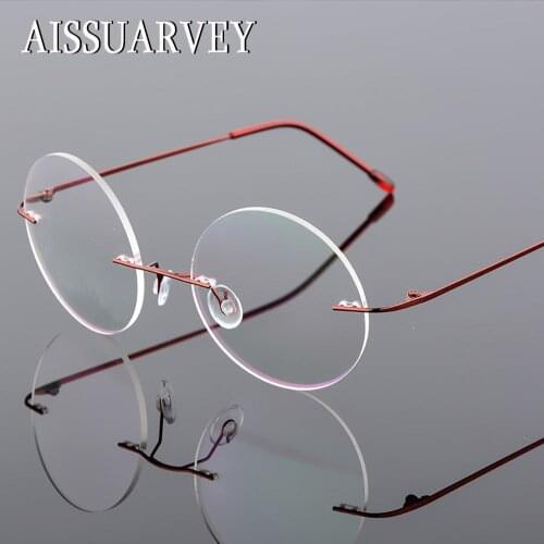 Mens Womens Frames Rimless Round Retro Eyeglasses Optical Brand Designer Prescription Titanium Alloy Flexible Eyewear Cheap