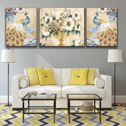 Golden Peafowl DIY Coloring By numbers Beautiful Wall Art Pictures Painting By Numbers Surprise Gift Art Supplies 1Set/3pcs