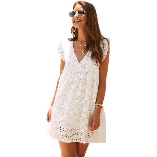 2020 new original design fashion summer V-neck loose lace dress