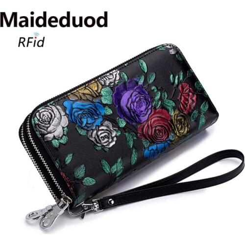 Maideduod New Fashion Purse Ms. Ethnic Style Leather Long Clutch Clutch Zipper Large Capacity Cardholder Cardholder Wallet