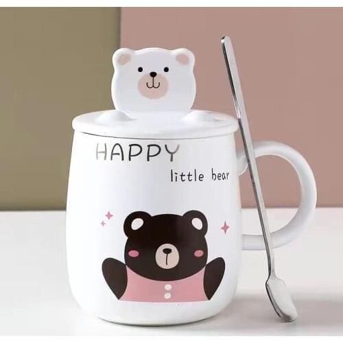 New cartoon cute bear mugs coffee cups phone stand cup lid ceramic cup office home milk tea cup personalized gift for friends