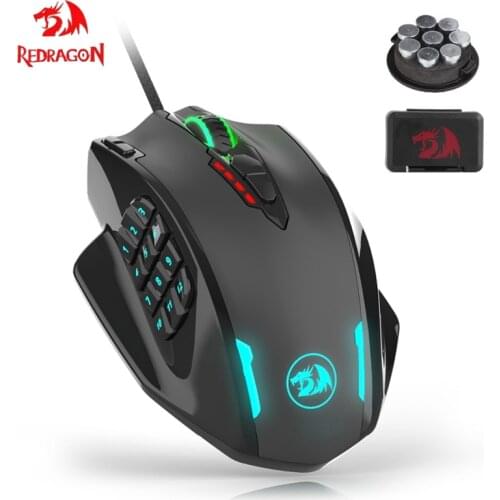 Redragon M908 Impact RGB LED MMO Mouse with Side Buttons Optical Wired Gaming Mouse with 12400DPI High Precision