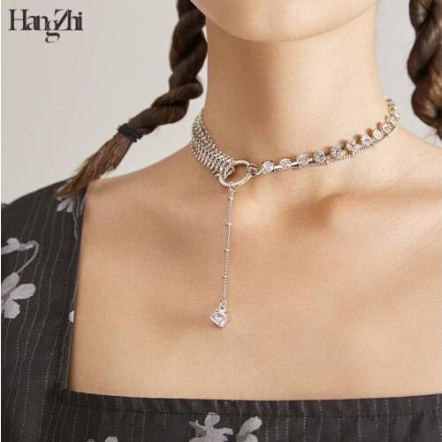 European and American net red personality fishbone flashing inlaid women necklace ornament clavicle chain birthday gift