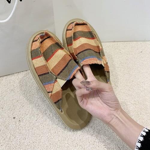 Summer Slippers Women Loafer Shoes Canvas Bohemia Flip Flops Female Beach Slides Sandals Sanu shoes Half Shoes canvas shoes