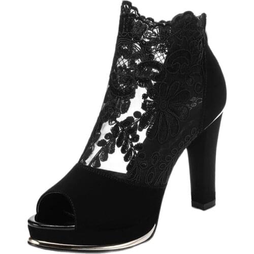 Fish mouth shoes mesh summer ladies lace high-heeled platform sexy womens shoes