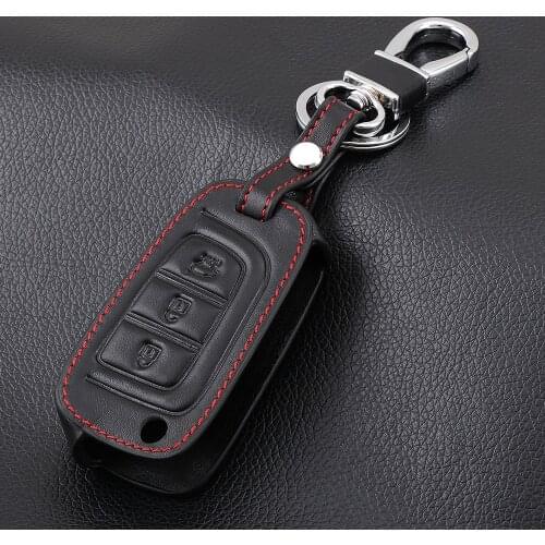 VCiiC Key Shell For Hyundai Verna Solaris 2017 Super Quality Black fashion men Genuine Leather Remote Key Case Cover 3 buttons