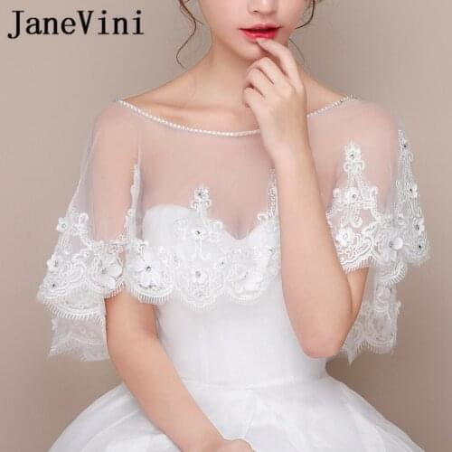 JaneVini 2018 High Quality Bridal Lace Bolero Beaded Flowers Handmade Women Wedding Capes Shrug Mariage Party Accessories Summer