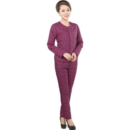 2019 Autumn Winter Two-Piece Women Warm Down Jacket +Down Pant Slim Long Sleeve White Duck Down Coat For Mother Clothings WZ639