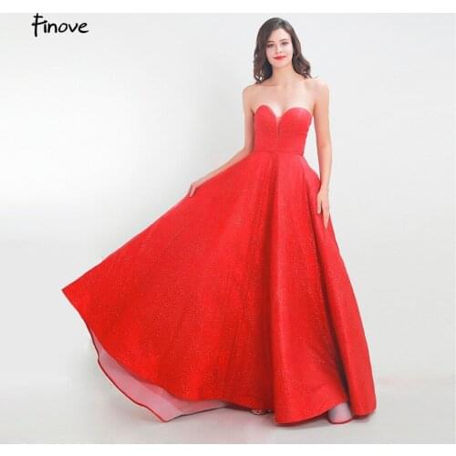 Finove Prom Dress 2020 Long New Hot Red Sparkly Material Sexy Strapless Sweet Heart Neck Formal Party Dress Vestido de fiesta