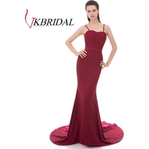 VKBRIDAL Robe De Soiree Burgundy Evening Dresses Long 2019 Elegant Sweetheart Spaghetti Strap Mermaid Formal Prom Gown