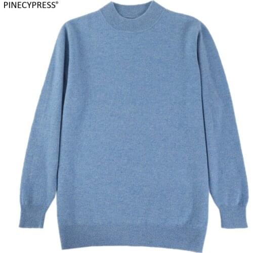 100% Wool Warm Anti-wrinkle Quality Fashion Man Knitted Pullover Winter Knitwear Male Casual Long Sleeve Mock Neck Men Sweater