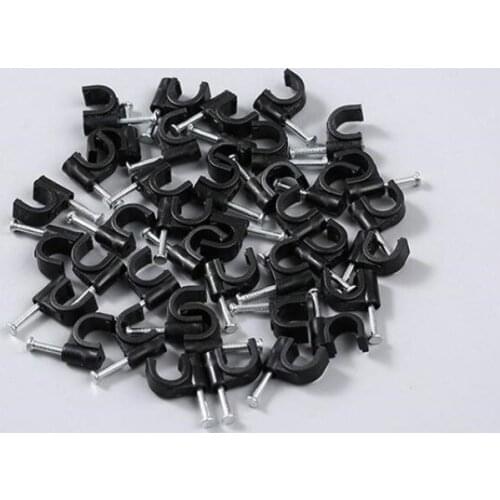100pcs/lot Cable clips steel nail 5/6/8/9/10/12/14/22/25mm wall wire fixed clip mount cable puller finisher wire clamp BLACK