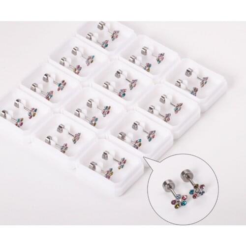 12 Pairs Flower Colorful Crystal Earrings Fashion Charm Women/Girl Earrings Jewelry 316L Stainless Steel Gold Silver Color