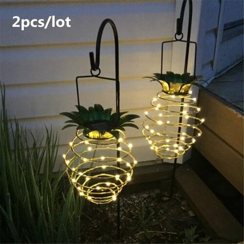 2pcs/lot Pineapple Lamp Solar Garden Light Hanging Wall Lamp Outdoor Waterproof Christmas Yard Fairy Portable Wire Artist Decora