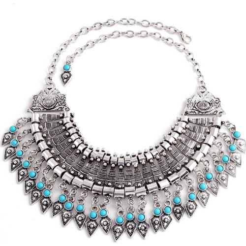 2016 Newest Fashion design Tassels Choker Necklace luxury necklace retro silver alloy choker necklace women jewelry wholesale