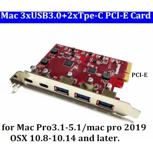 Cableless Super Speed 3 prots USB3.0 + Dual ports Type-c PCI Express Control Adapter Card for Mac Pro 3.1-5.1/OSX 10.8