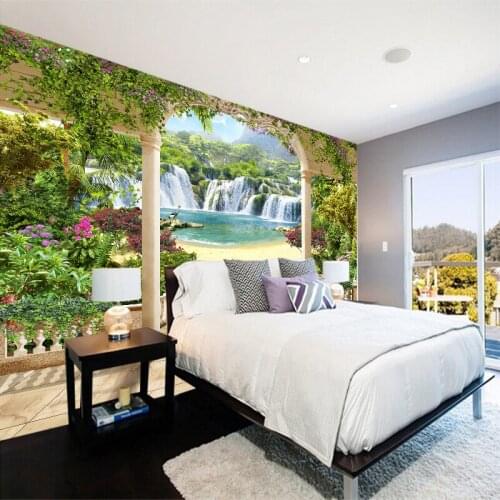 Custom any size 3D wall mural wallpapers Modern fashionOutdoor waterfall beach scenery 3D Perspective Wall Sticker YBZ134