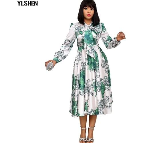 3XL African Print Dresses for Women Long Sleeve Bow Robe Femme African Dress Dashiki Kaftan Dress Africa Plus Size Boho Clothing
