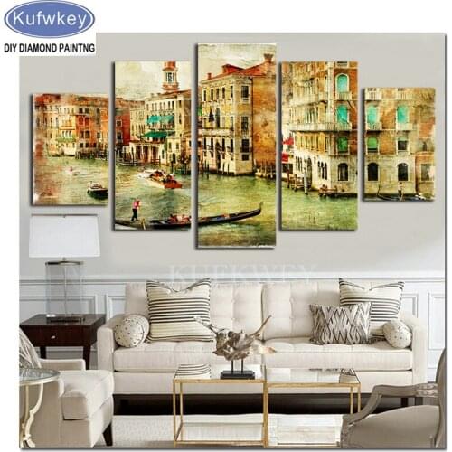 5 Pcs Venice Water City Boat DIY 5D Diamond Painting Cross Stitch Mosaic diamond embroidery Needlework Patterns diamond art