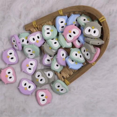 Kovict 50pcs Owl Silicone Beads Food Grade BPA Free Pendant DIY Baby Teething Pacifier Chain Necklace Accessories Chewable Toys