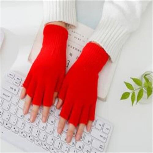 Men and women lovers pure color acrylic knitted warm half gloves students write office work gloves ST-060