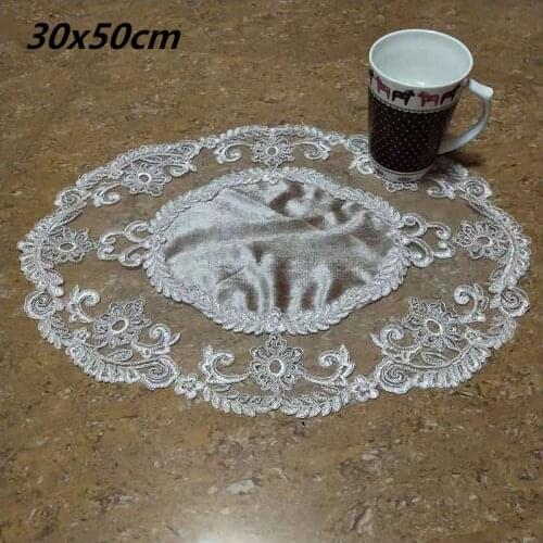 European-style Oval Lace Border Velvet Placemat Tea Set Coffee Cup Wine Glass Table Mat Coaster Banquet Party Weding Decoration