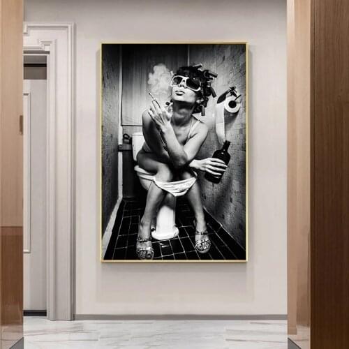 Woman Sitting on the Toilet Vintage Canvas Art Posters And Prints Black and White Sexy Woman Wall Paintings Home Wall Decoration