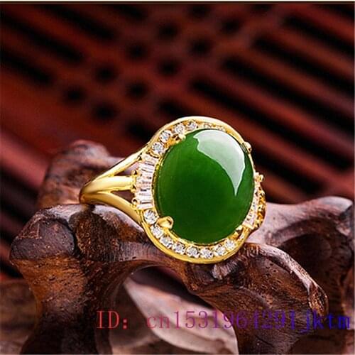 Green Jade Ring Zircon Chalcedony Women Gifts Natural Fashion Men 925 Silver Crystal Amulet Charm Jewelry Gemstone