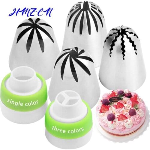 4Pcs Rose Big Size Cream Icing Nozzles Stainless Steel Russian Piping Tips Cupcake Cake Baking Tools And 2Pcs Coupler