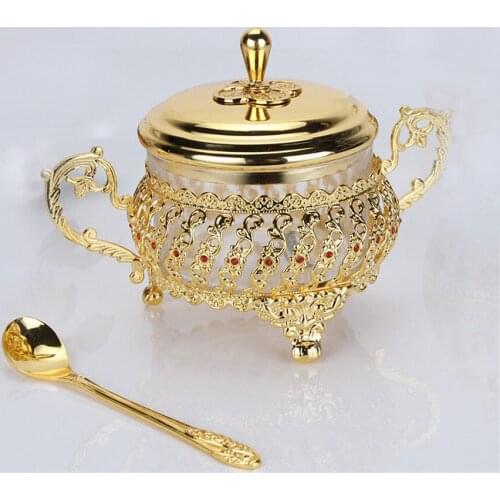 Premium European style kitchen condiment jar gold glass spice jar sesame oil/pepper/spice jar glass and zinc alloy for x-049
