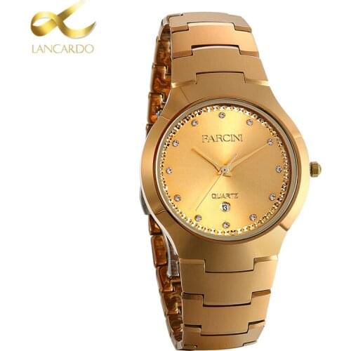 Lancardo Tungsten Steel Watches Men Luxury Fashion Business Men Gold Watch Quartz Waterproof Women Crystal Calendar Watches
