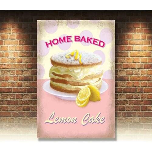 Lemon Cake Home Baked, Fresh Cream, Retro Kitchen Small Metal/Steel Wall Sign