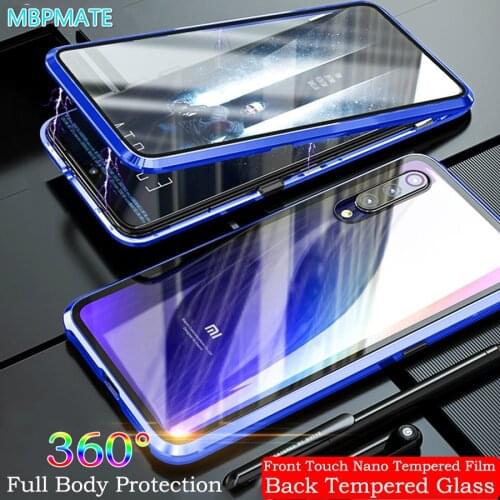Magnetic Adsorption Metal Case for Xiaomi Mi 9 Mi9 Transparent M9 Luxury 360 Full Cover Front Back Glass Double Screen Protector