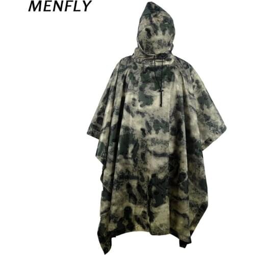 MENFLY Ruins Camouflage Raincoat Backpack Cover Rain Coat Hood Hiking Cycling RainJacket Poncho Waterproof Tent Camping Tent Mat