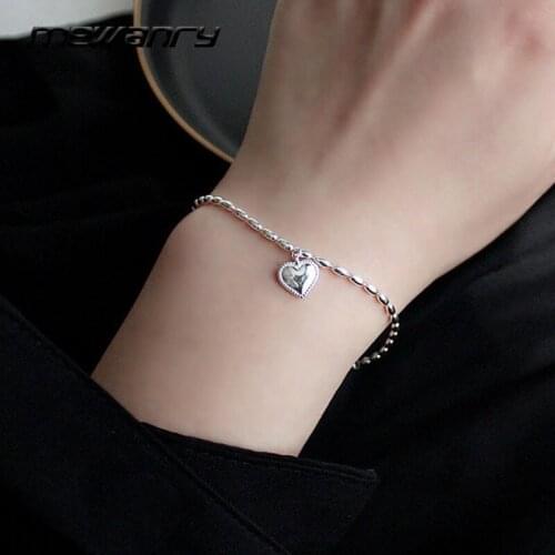 Mewanry 925 Sterling Silver Bracelet for Women New Trend Elegant Creative Sweet Chain Love Pendant Party Jewelry Birthday Gifts
