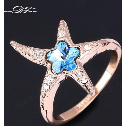 Starfish Shine Designer Cubic Zirconia Party Rings HotSale Rose Gold Color Crystal Engagement Jewelry For Women Anel DFR327
